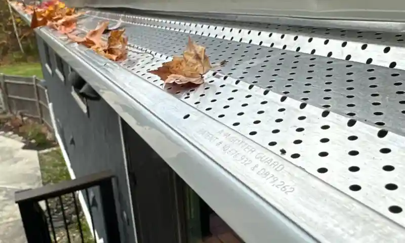 Gutter guard keeping autumn leaves out of a seamless gutter