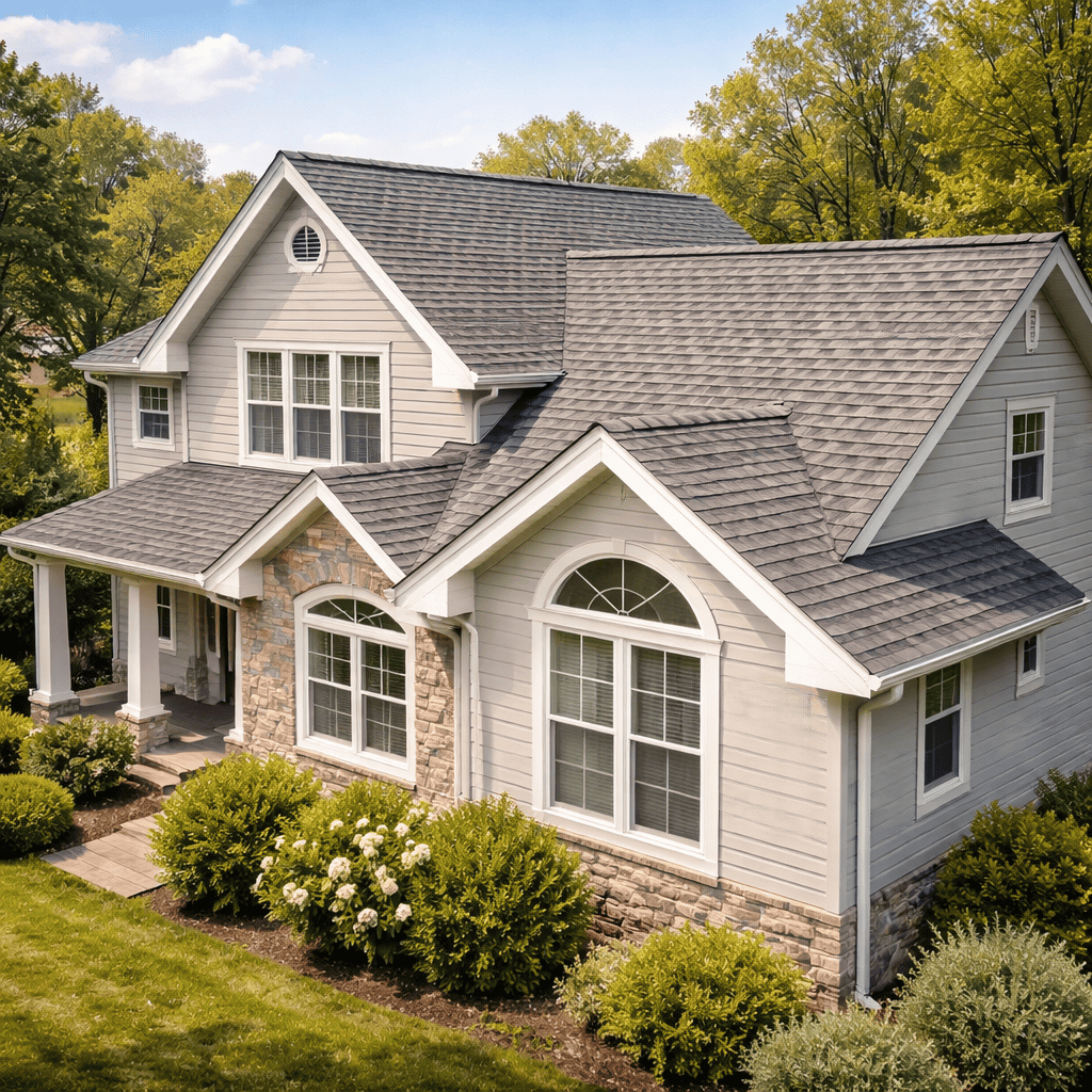 roofing services in Massachusetts residential home with new roof installation