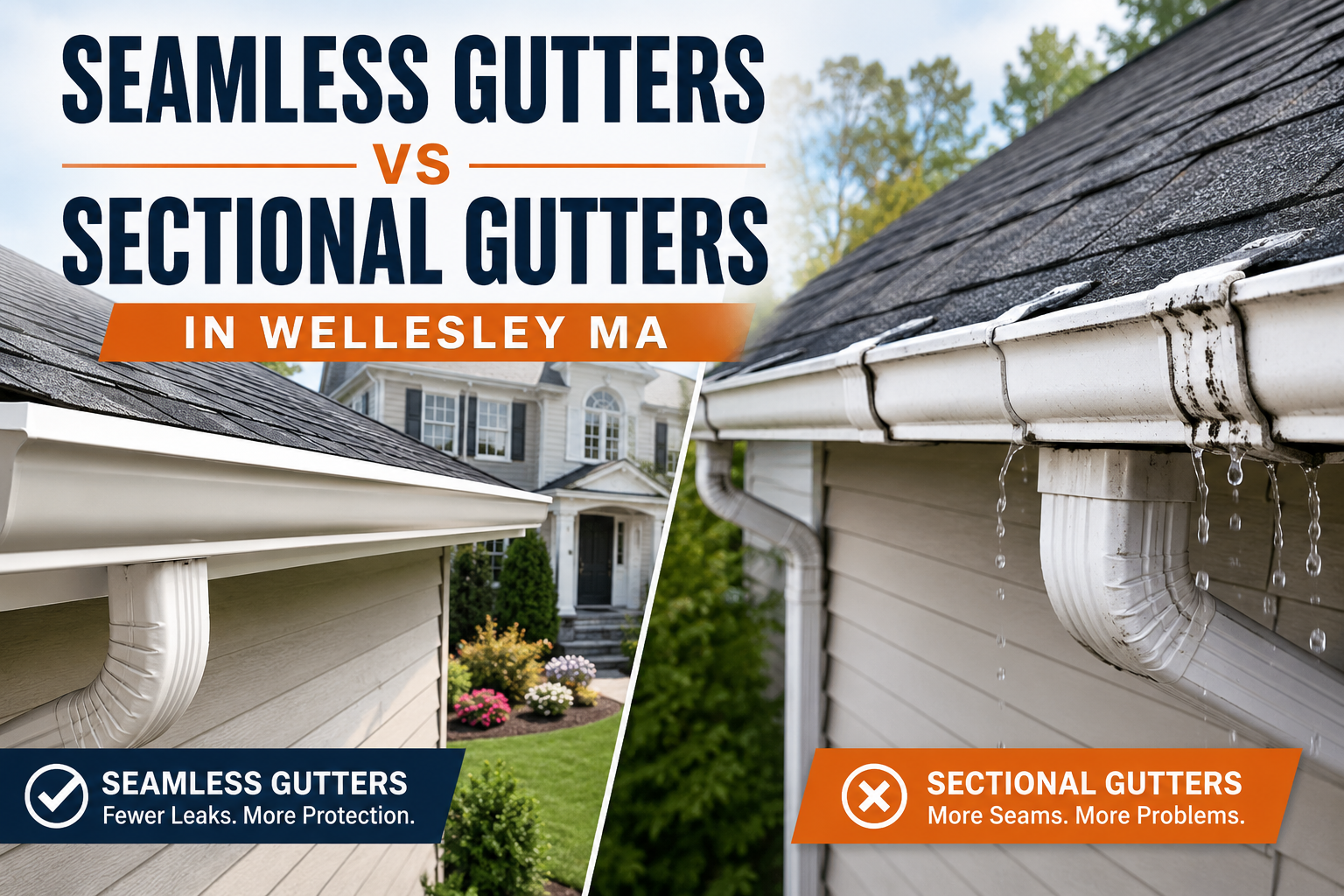 Seamless Gutters vs Sectional Gutters in Wellesley MA